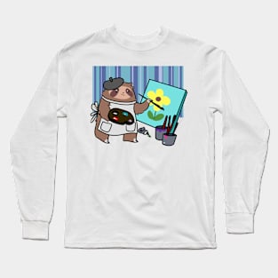 Painter Sloth - Striped Background Long Sleeve T-Shirt